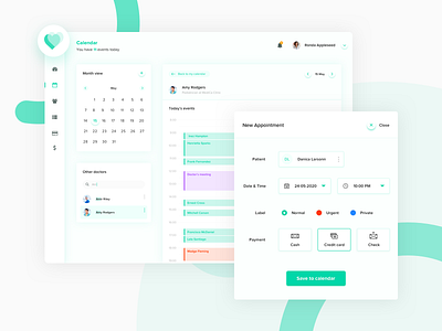 Calendar view - New event calendar dashboard event medical ui web