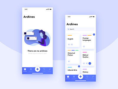 Archives app 📚🗃 archives archivization tool blue illustration blue interface data app data organization ui flat illustration illustration library app library ui