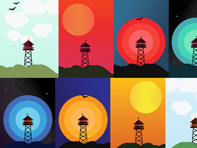 Lighthouses animation art branding colorful design flat graphic design icon illustration illustrator vector