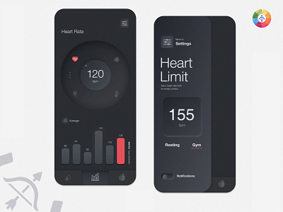 Heart rate Monitor UI - Neumorphism app design app icons classy color dark theme ui dark ui health health app heart rate iphone 11 pro mobile app neumorphic neumorphism ui ux