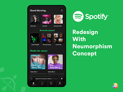 Spotify Redesign branding design mobile mobiledesign musicapp musicappneumorphism neumorphism ui uidesign uiux ux uxdesign