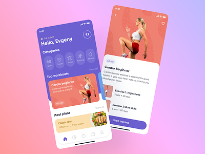 Fitness App - Training Tracker app cardio exercise fitnes gradient gym health jogging mobile sport tracker training weight wellnes