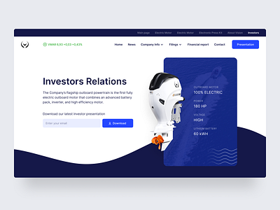 Electric outboard motor — Investment Landing Page aqua boat electric finance invest investing investment investor investors landing landing page motor sailing sea ship ui ux vessel web design website