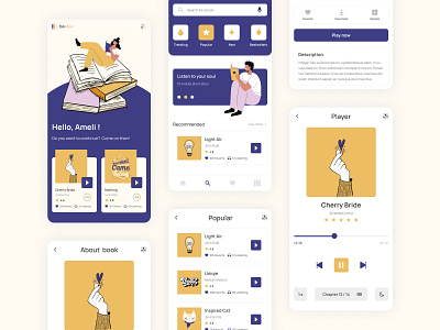 Audiobook App UI Design app app design application audiobook book colors design home page illustraion mobile app player reading ui uiux usability ux
