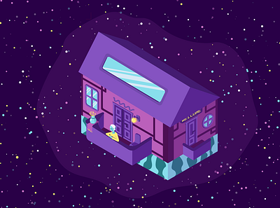 space house station alien building cartoon cartoon character character design cozy design flat graphic house illustration isolated isolation isometric isometry space stars vector