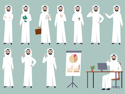 Arab Saudi man character set Premium illustration