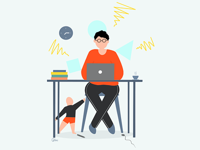 Work From Home bright colors cause illustration character coronavirus covid 19 family guy flat illustration geek illustration kid nerd remote work remote working vector art vector illustration wfh work from home