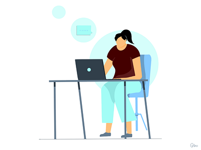 Work From Home chair character covid 19 girl illustration laptop procreate table vector art wfh work from home work station workspace