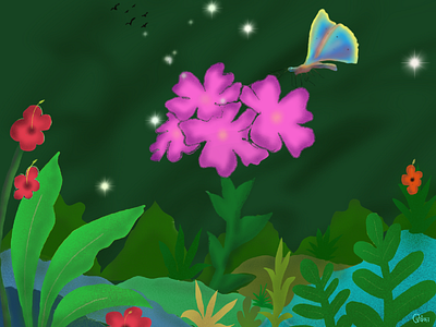 Butterfly in the garden design illustration painting paintings