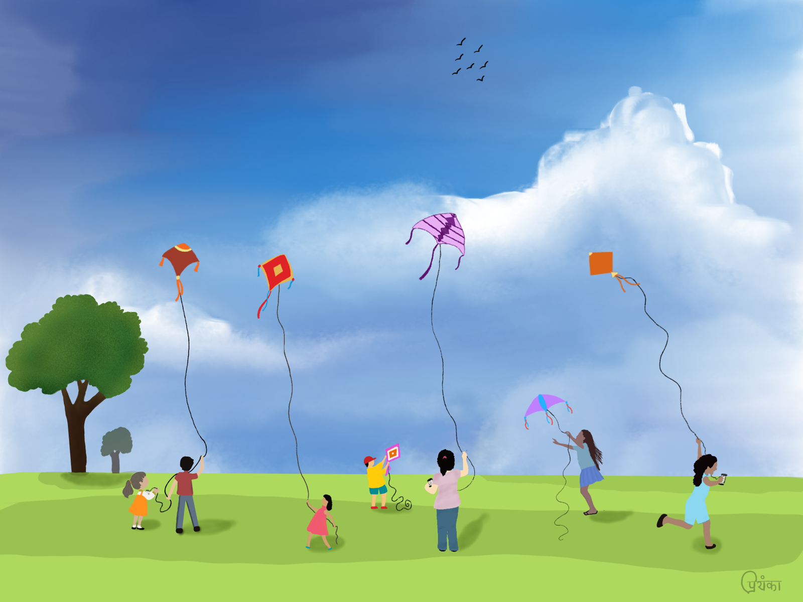 kites flying in the sky animated