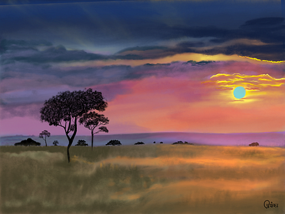 Sunset illustration painting paintings sunset