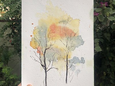 Watercolour autumn tree painting