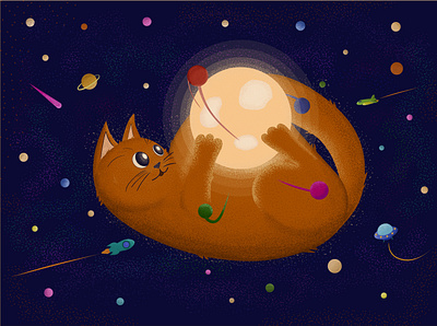 Space Cat cat comet illustration light noise planet rocket space vector