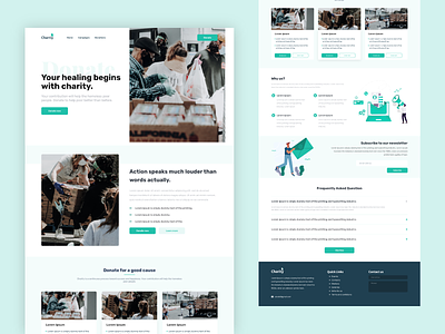 Charity Landing Page Design Concept aboutus branding category charity clean design donate donation faq footer homepgae landing page landingpage minimal money ui design