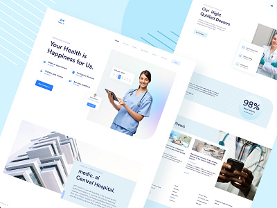 Medical landing page UI/UX Design blue clinic covid19 doctor gradient health health app homepage hospital landing landing design landing page medical nurse ui ux web design website