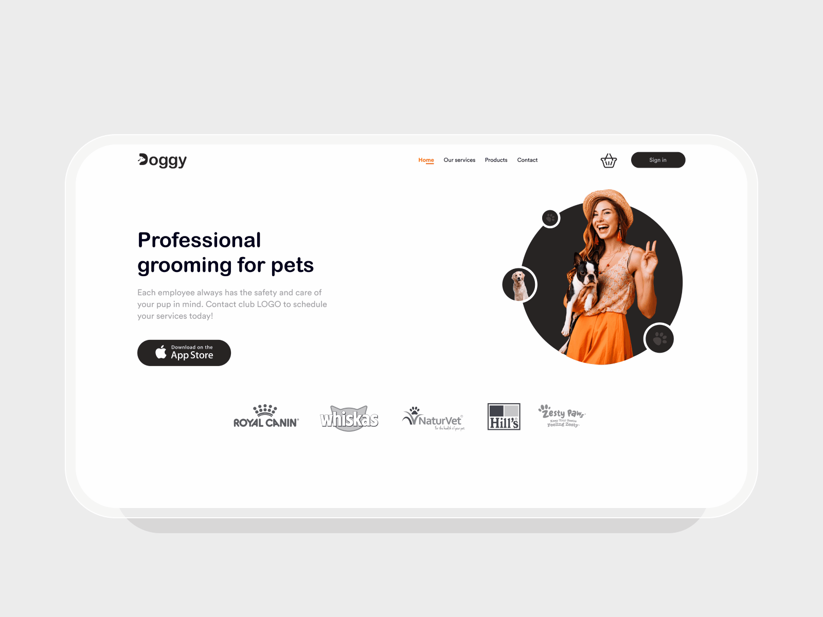 landing page for grooming pets app care colorful dog grooming dogstudio ecommerce design ecoomerce figma fun grooming for pets header homepage landing landing design store uiux web app web design web page website