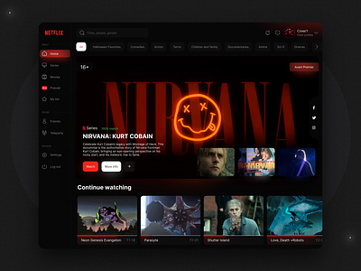 Netflix Web Design: Kurt Cobain Concept 🎞 design graphic design ui userexperience userinterface ux uxui web webdesign