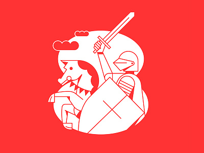 Knight old red character sword warrior horse silhouette type letter number 8 knight