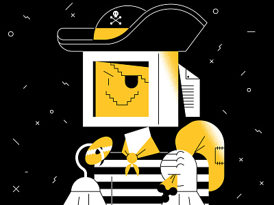 Software piracy beeline character characters computer electronic fun illustration internet pc pirate robot sailor theft