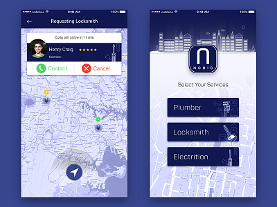 Home and request Screen car app creative electrition home locksmith material design minimal design plumber request screen uber ui ux