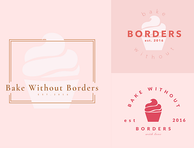 Bake Without Borders Logo baking cupcake food girly illustrator logo logo design minimal pink vector art