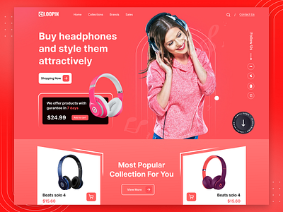 Loopin- Headphone Shop Landing Page Design clean design ecommerce electronic estore headphone headset landing page light mode minimal music music online shop product shop shopping store app ui ux website