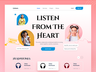 Listeen- Headset Selling Shop Landing Page Design augmented reality clean design headset landing page meta metaverse modern playstation product design tech technology ui ux web 3 web3 website website