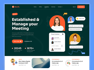 Meeting Management Website Landing Page Design branding conferencing design event interface landing page live minimalist online meet saas web seminar ui ux video call virtual meeting web website