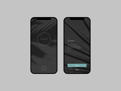AQUÍ Meditation App app app design branding dark mode dark theme minimal mobile onboarding ui ui design uiux ux uxdesign