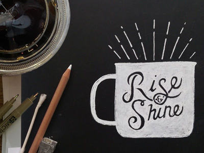 Rise and Shine Coffee Shop Doodle charcoal coffee doodle script typography