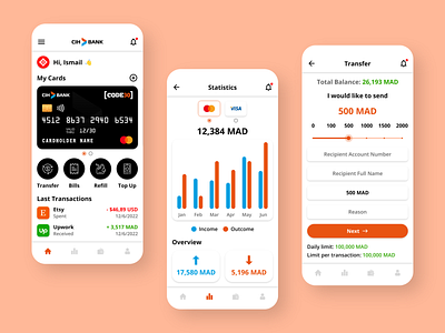 CIH Bank - Banking Mobile App UI Redesign 2022 app app design art bank banking banking app branding design finance finance app graphic design mobile mobile app money pay payment statistic ui ux