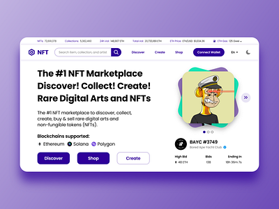 NFT Marketplace Website UI Design blockchain branding crypto design digital art graphic design interface landing page metaverse nft nft art nft marketplace nfts token ui user experience ux web design web3 website design