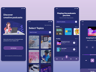 Podcast Application adobe xd apple music design gradient illustration iphone app mobile app mobile app design mobile application music podcasts purple uxdesign