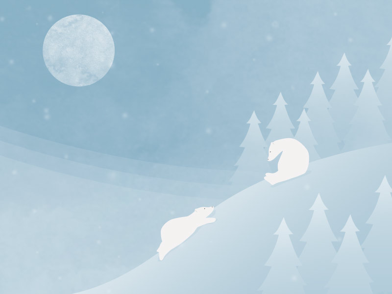 Night Time Play Time winter moon snow polarbears illustration