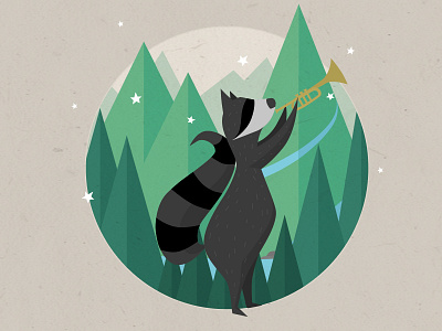 The Trumpet Playing Raccoon animal illustration mountains music raccoon trumpet