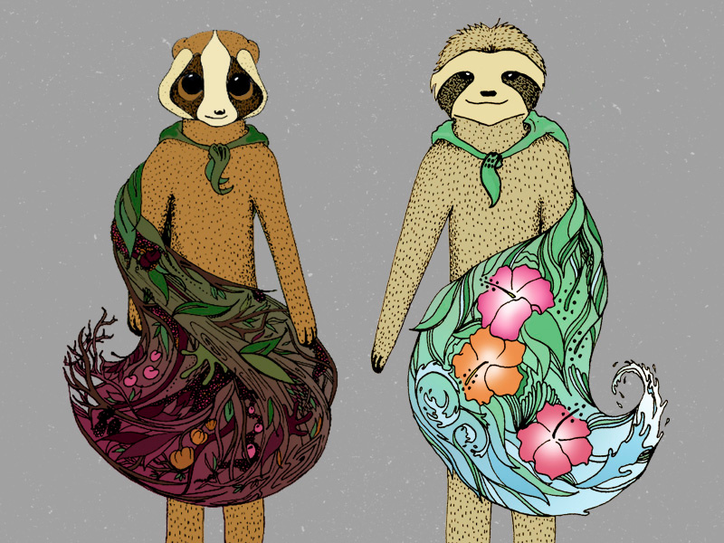 Gangly Yokes in Cloaks slowloris sloth characters animals illustration