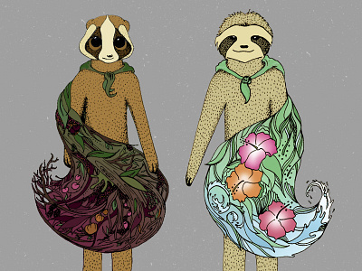 Gangly Yokes in Cloaks animals characters illustration sloth slowloris
