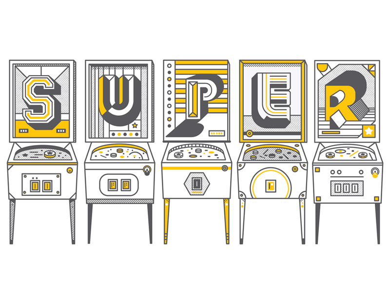 Superelectric Pinball Poster 1970s illustration monoline poster two color typography