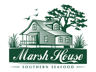 Marsh house birds branding green house logo nature vector wood wooden