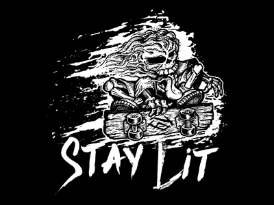 Stay Lit: T-Shirt Design black and white design illustration line art skateboard skull typography