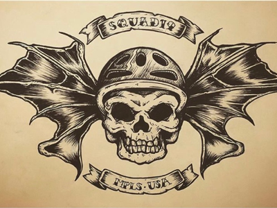 Squad19 Deathbat deathbat illustration logo penandink skateboardart skull t shirt