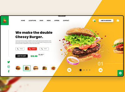Burger Banner UI UX Design branding burger food graphic design logo web landing page