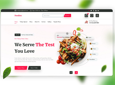 Foodies-A online restaurant website food recipe landing page food website landing page