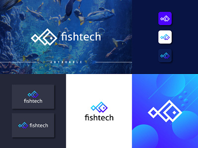 fishtech logo branding design icon logo vector