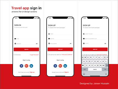 Travel app sign in process flat UI design screens app design information architecture user experience