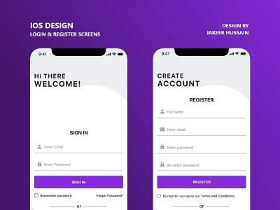 Sign in and Register IOS screens app design information architecture prototyping user experience
