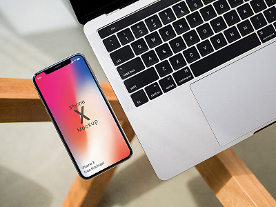 Free iPhone X PSD Mockup with Macbook Pro