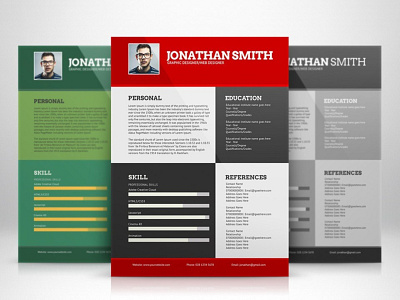 Flat Elegant Resume Template with 3 Different Colors