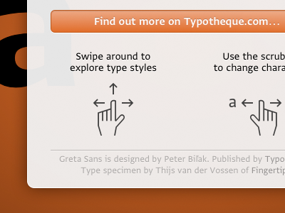 Greta Sans Specimen App info popover detail app buttons clean css3 html5 interface scalable svg typography ui