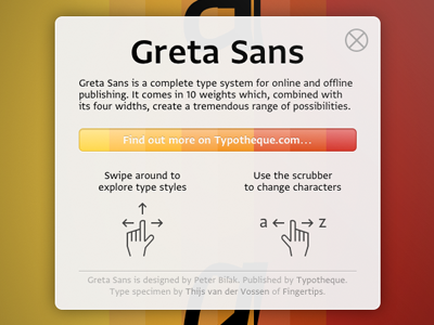 Greta Sans Specimen App button colors app buttons clean colorful css3 html5 interface scalable svg typography ui